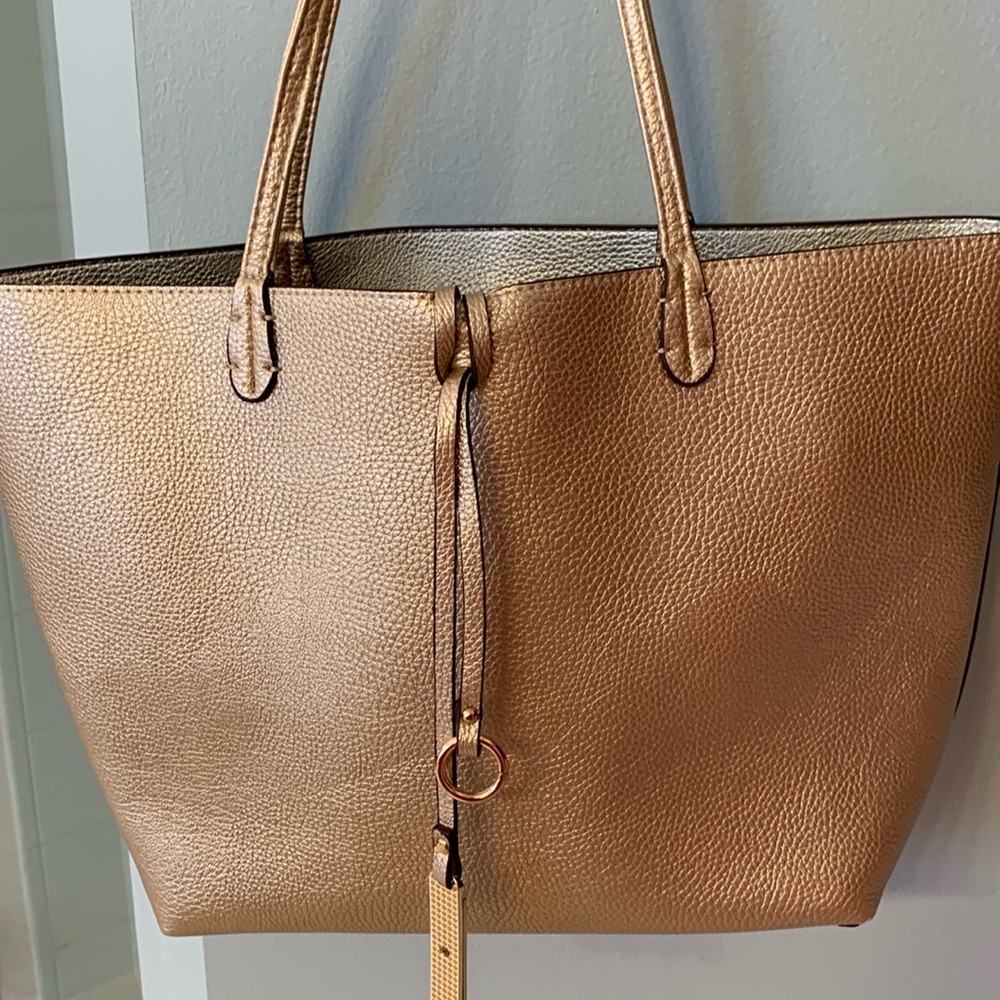 Faux Leather Pale Gold Tote Bag. EUC